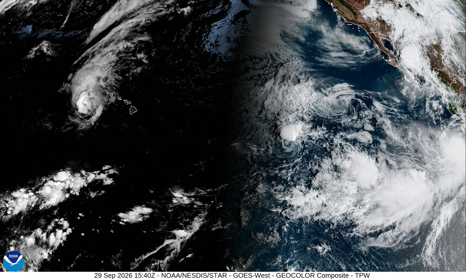 Vista satelital del Pacífico oriental y la costa occidental de México el 29 de septiembre